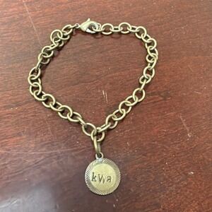 John Wind Kwa Bronze Tone Chain Bracelet Logo Charm Lobster‎ Clasp